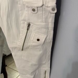 Cache’ White Cargo Pants with Zipper Details